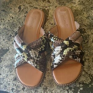 Madewell Snakeskin Cross-Band Sandals - Brown and Black